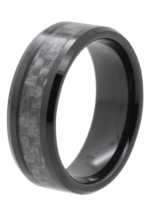 8MM Carbon Fiber Inlay Black Tungsten Wedding Band  "Norwich"