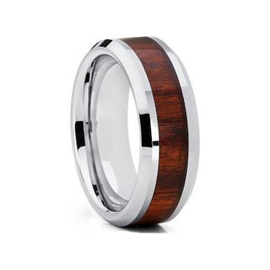 8MM KOA Wood Tungsten Ring "Plymouth"