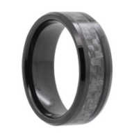 8MM Carbon Fiber Inlay Black Tungsten Wedding Band  "Norwich"