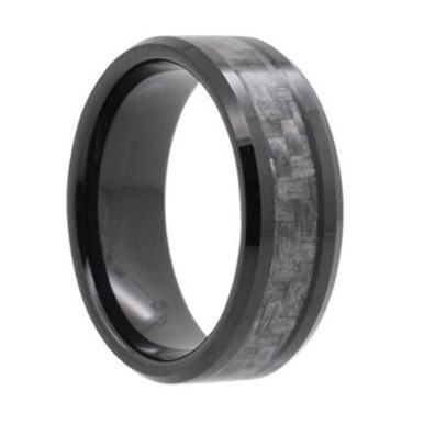 8mm Tungsten Carbide & Black Carbon Fiber Ring