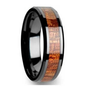 8MM Bloodwood Inlay Black Tungsten Ring "Salisbury"