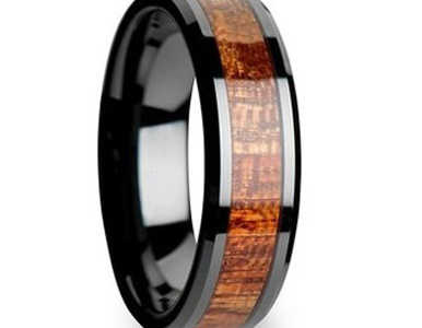 8MM Bloodwood Inlay Black Tungsten Ring "Salisbury"