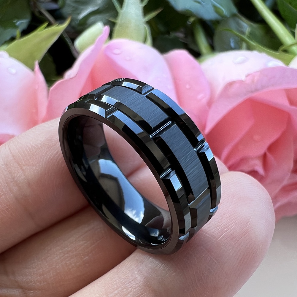 Meteorite Tungsten Ring | Black Hammered Ring