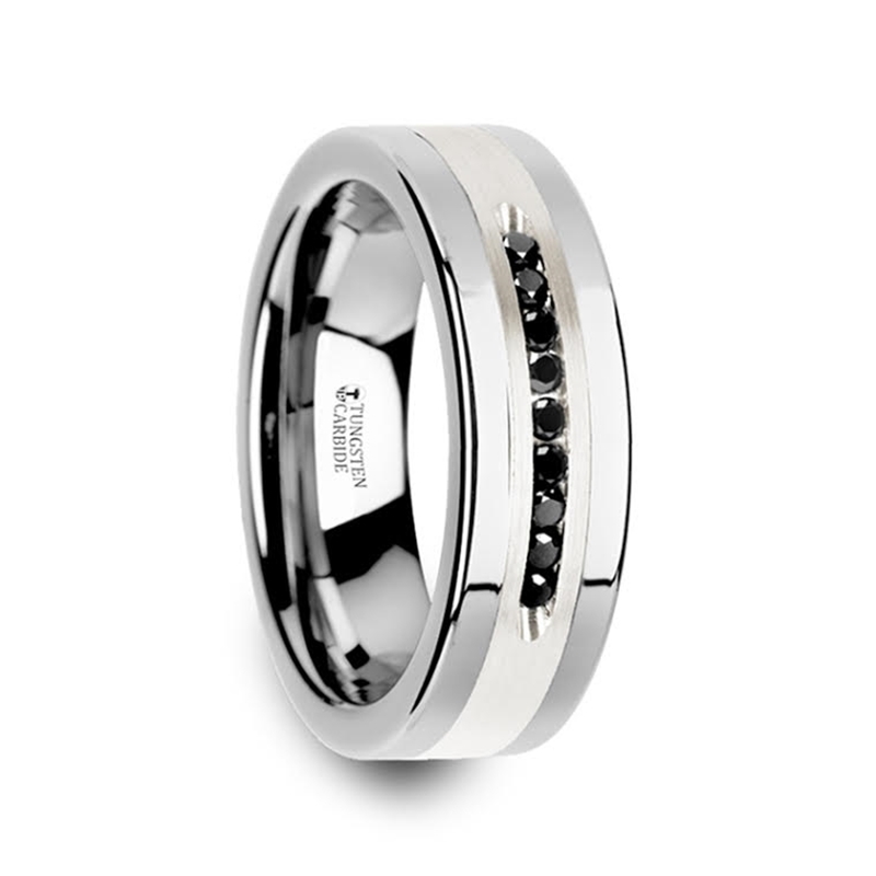 Obsidian Domed Black Tungsten Carbide Ring with Sandblasted Crystallin –  Jon Paul Inc