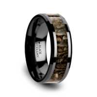 Black Ceramic Rings - Dinosaur Bone Inlay "Angers"