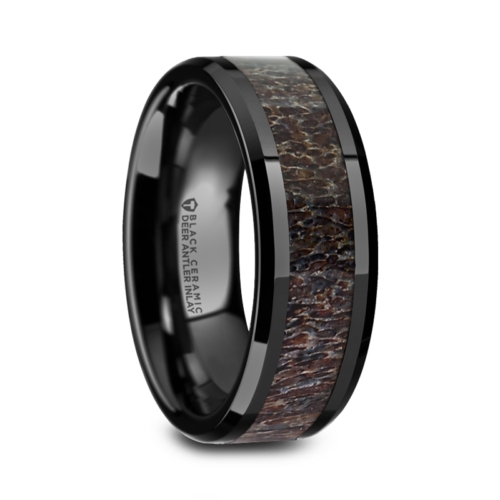 Black Ceramic Rings - Dark Antler Inlay "Charmont"