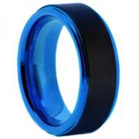 8 mm Matte Black Tungsten & Blue Sleeve "Blue Bugle"