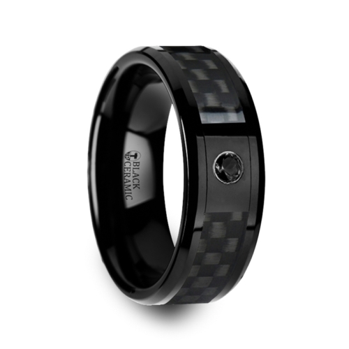 8 mm Black Ceramic Rings - Carbon Fiber with Black Diamond "Black Abilene"