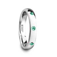 4 mm with 3 Green Emeralds Tungsten Rings "Anastasia"