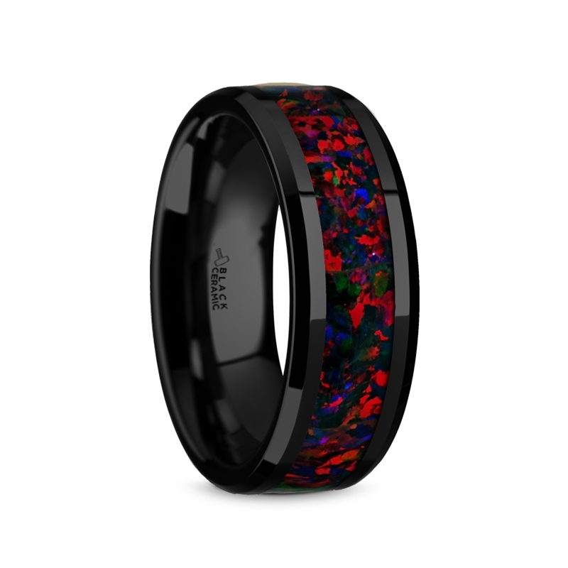 Black Ceramic Rings - Black/Red Opal Inlay "Mentor"