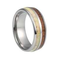 8 mm Tungsten Rings - KOA Wood and Antler Inlay "Anwood"