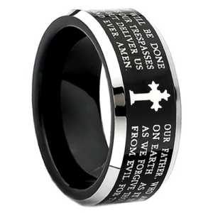 8 mm Black Tungsten Cross Pattern "Benefite"