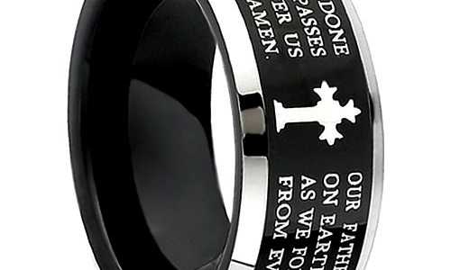 8 mm Black Tungsten Cross Pattern "Benefite"