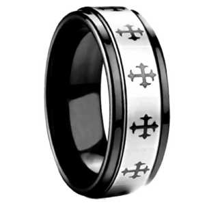 8 mm Black Tungsten Cross Pattern "Serenity"