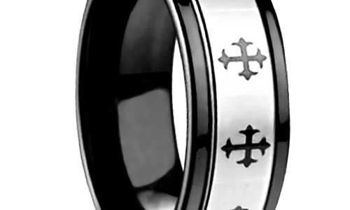 8 mm Black Tungsten Cross Pattern "Serenity"