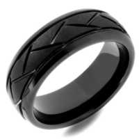 8 mm Black Ceramic Rings - Domed/Grooved "Knight"