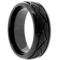 8 mm Black Ceramic Rings - Domed/Grooved "Knight"