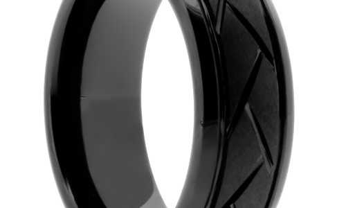 8 mm Black Ceramic Rings - Domed/Grooved "Knight"