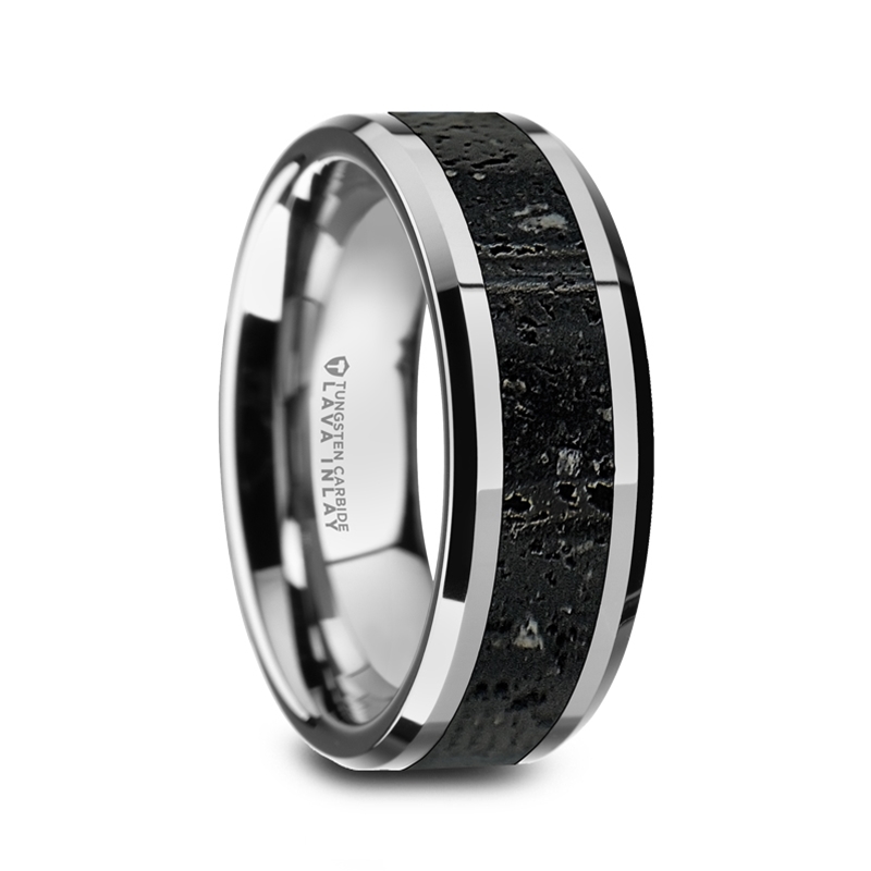 8 mm Tungsten with Black/Gray Lava Rock "Karson"