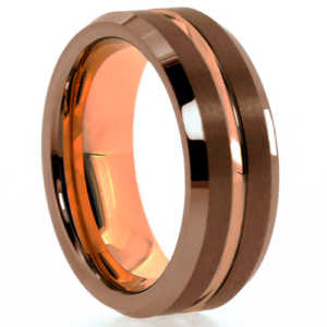 8 mm Brown Tungsten Rose Gold Plated Sleeve/Groove "Brown Rose Groove"