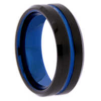 8 mm Matte Black Tungsten & Blue Sleeve/Groove "Blue Lagoon"