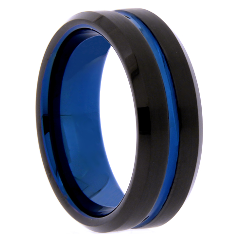 8 mm Matte Black Tungsten & Blue Sleeve/Groove 