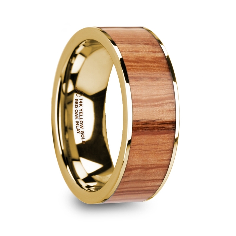 8 mm 14 Kt. Yellow Gold & Red Oak Wood Inlay "Plato"