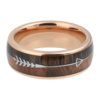 8 mm Tungsten Rings - Arrow Design with KOA/Zebra Wood Inlay and Rose Gold Sleeve "Arrow"