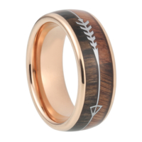 8 mm Tungsten Rings - Arrow Design with KOA/Zebra Wood Inlay and Rose Gold Sleeve "Arrow"