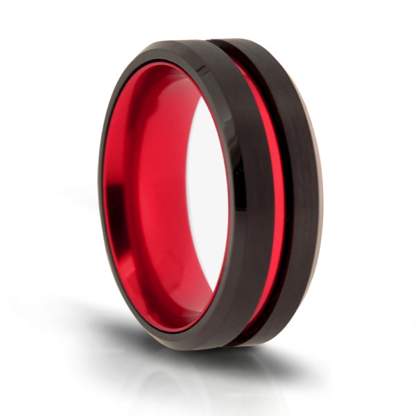 8 mm Black Tungsten Rings - Red Sleeve Design 