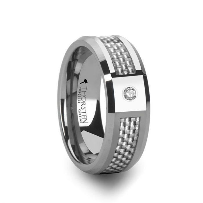 8 mm Tungsten with White Carbon Fiber/Diamond 