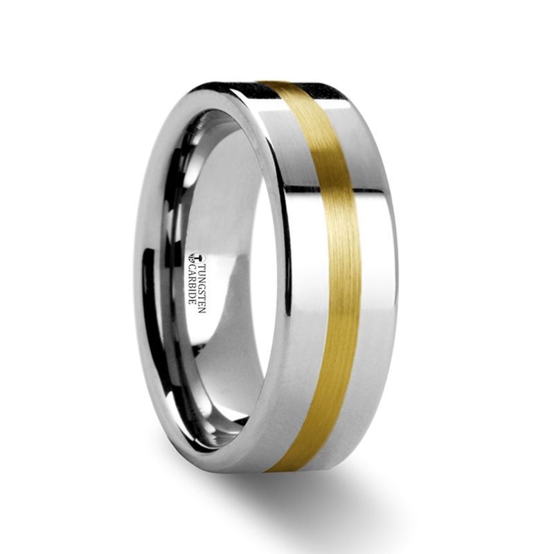 8 mm Tungsten/Flat with Yellow Gold 