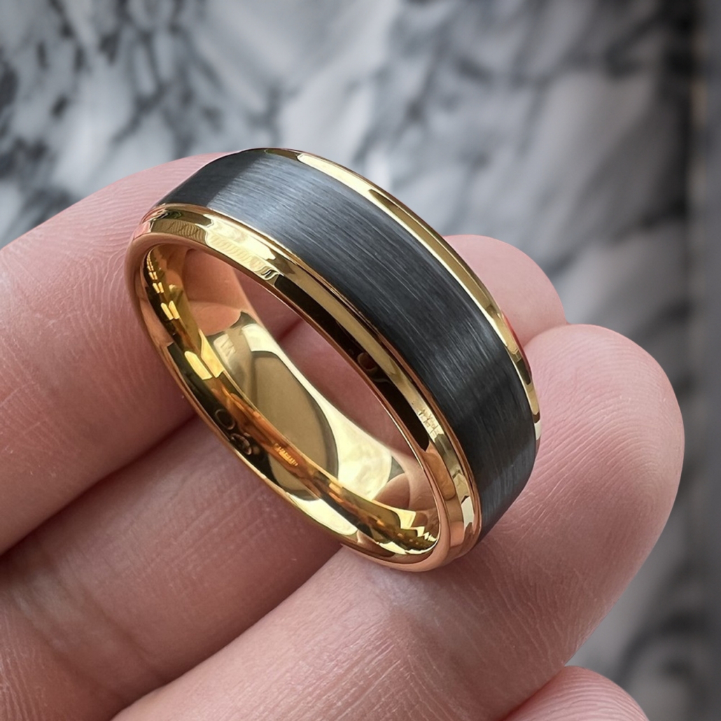 Tungsten rings black and gold hotsell